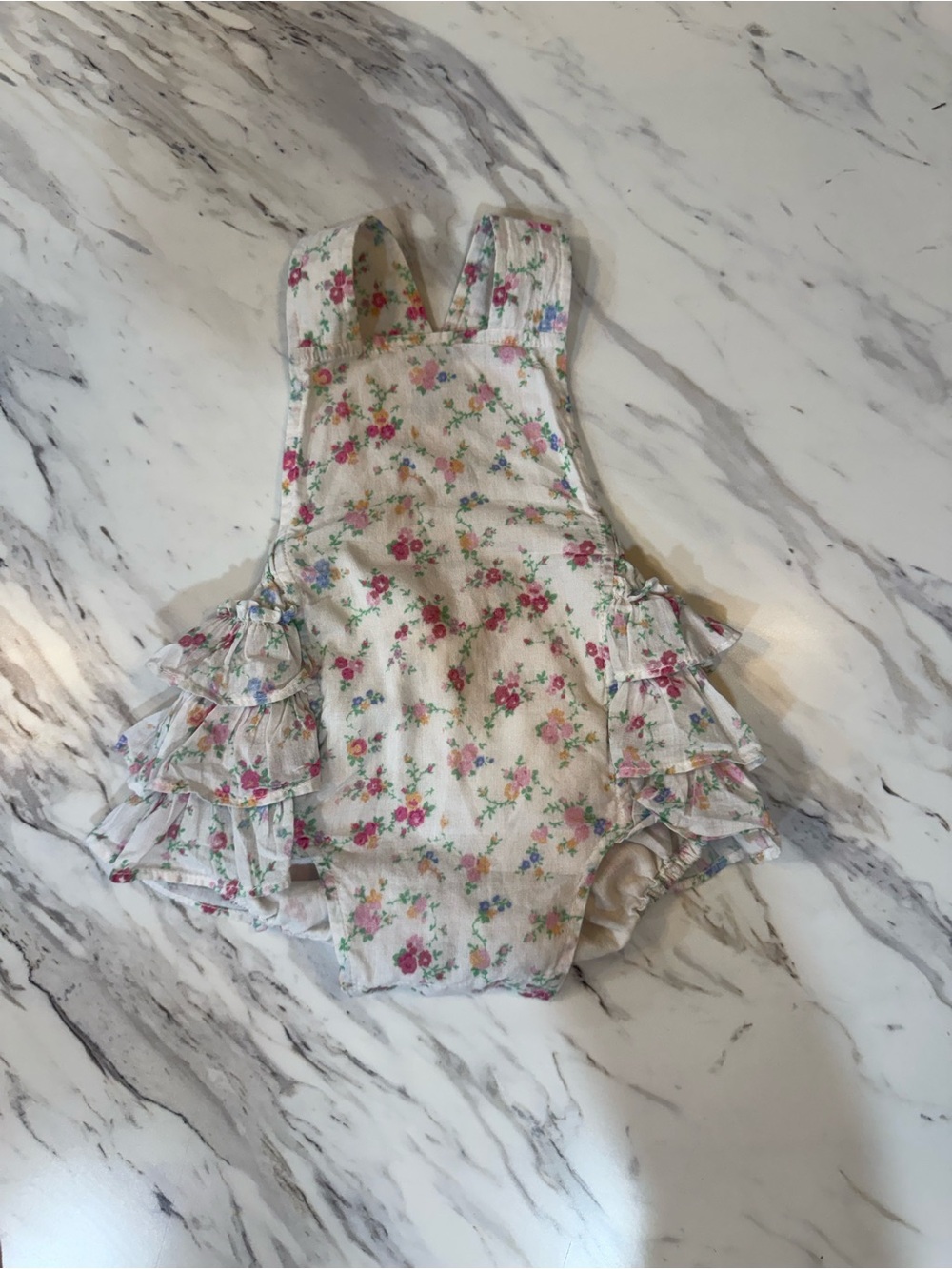 ✨ Love Shack Fancy✨ Floral Ruffle Baby Romper - Pink on Cream
